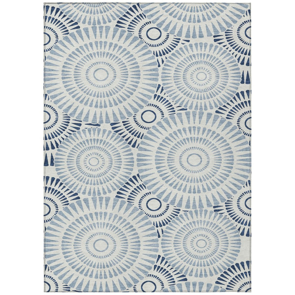 HomeRoots 9' Blue and Ivory Geometric Area Rug - Durable, Washable, and Perfect for Indoor or Outdoor Use! 9' X 12' 591601