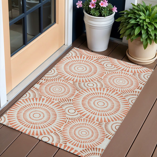 Homeroots 3' Artichoke Green Brown Beige Geometric Washable Indoor Outdoor Area Rug For Stylish Spaces 3' X 5' Polyester 591603