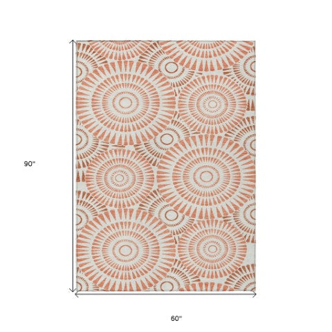 Homeroots 3' Artichoke Green Brown Beige Geometric Washable Indoor Outdoor Area Rug For Stylish Spaces 5' X 8' Polyester 591604