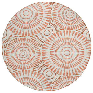 HomeRoots 5' Coral and Ivory Geometric Area Rug – Stylish, Washable, Durable for Indoor & Outdoor Spaces 8' Round 591605