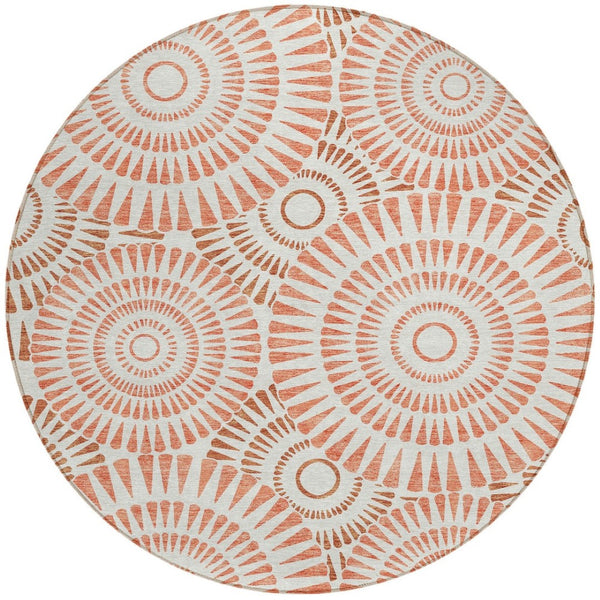 Homeroots 3' Artichoke Green Brown Beige Geometric Washable Indoor Outdoor Area Rug For Stylish Spaces 8' Round Polyester 591605