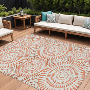 Homeroots 3' Artichoke Green Brown Beige Geometric Washable Indoor Outdoor Area Rug For Stylish Spaces 8' X 10' Polyester 591606