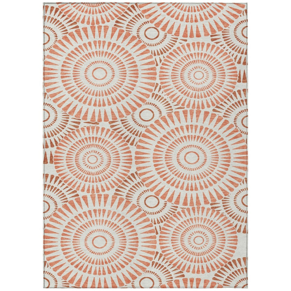 HomeRoots 5' Coral and Ivory Geometric Area Rug – Stylish, Washable, Durable for Indoor & Outdoor Spaces 8' X 10' 591606