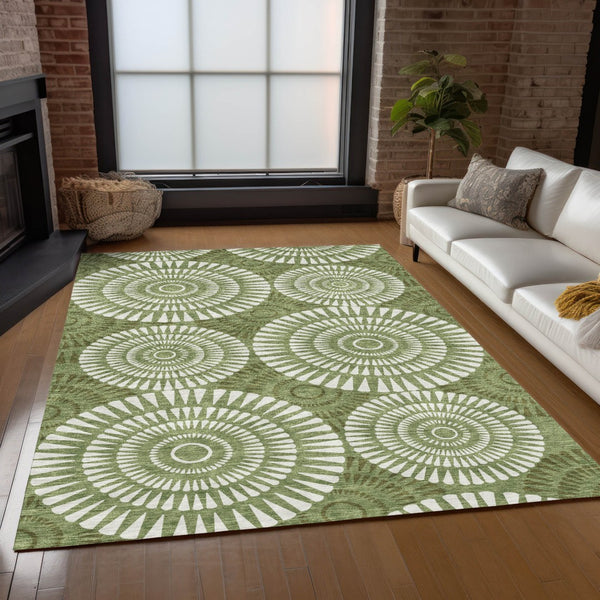 Homeroots 3' Artichoke Green Brown Beige Geometric Washable Indoor Outdoor Area Rug For Stylish Spaces 3' X 5' Polyester 591609