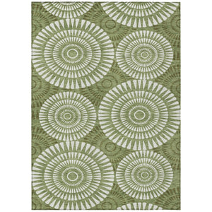 HomeRoots 5' Green and Ivory Geometric Area Rug - Durable, Washable Design for Indoor and Outdoor Spaces 5' X 8' 591610