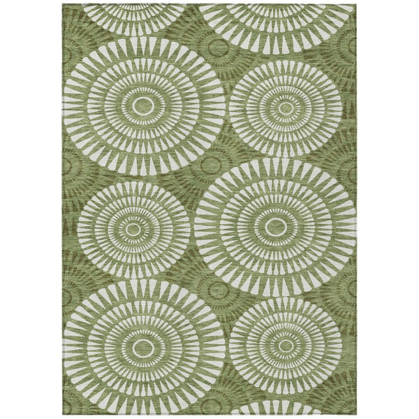 HomeRoots 5' Green and Ivory Geometric Area Rug - Durable, Washable Design for Indoor and Outdoor Spaces 5' X 8' 591610