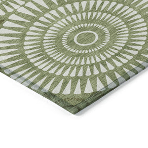 Homeroots 3' Artichoke Green Brown Beige Geometric Washable Indoor Outdoor Area Rug For Stylish Spaces 5' X 8' Polyester 591610