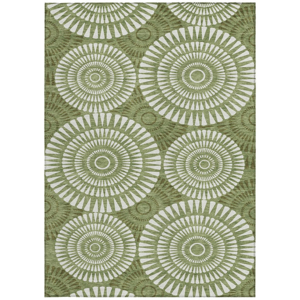 Homeroots 3' Artichoke Green Brown Beige Geometric Washable Indoor Outdoor Area Rug For Stylish Spaces 5' X 8' Polyester 591610