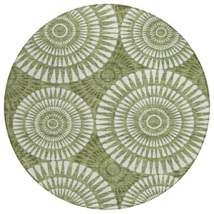 HomeRoots 5' Green and Ivory Geometric Area Rug - Durable, Washable Design for Indoor and Outdoor Spaces 8' Round 591611