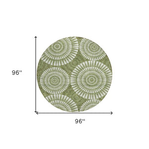 Homeroots 3' Artichoke Green Brown Beige Geometric Washable Indoor Outdoor Area Rug For Stylish Spaces 8' Round Polyester 591611