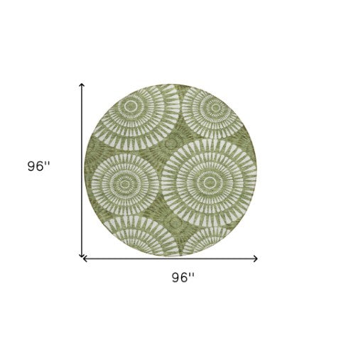 Homeroots 3' Artichoke Green Brown Beige Geometric Washable Indoor Outdoor Area Rug For Stylish Spaces 8' Round Polyester 591611