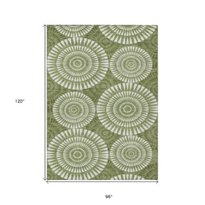 Homeroots 3' Artichoke Green Brown Beige Geometric Washable Indoor Outdoor Area Rug For Stylish Spaces 8' X 10' Polyester 591612