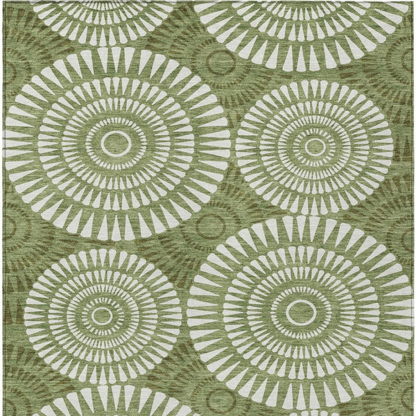 Homeroots 3' Artichoke Green Brown Beige Geometric Washable Indoor Outdoor Area Rug For Stylish Spaces 8' X 10' Polyester 591612