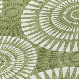 Homeroots 3' Artichoke Green Brown Beige Geometric Washable Indoor Outdoor Area Rug For Stylish Spaces 8' X 10' Polyester 591612