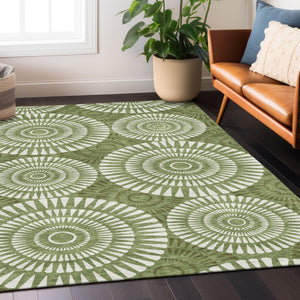 Homeroots 3' Artichoke Green Brown Beige Geometric Washable Indoor Outdoor Area Rug For Stylish Spaces 9' X 12' Polyester 591613