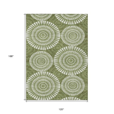 Homeroots 3' Artichoke Green Brown Beige Geometric Washable Indoor Outdoor Area Rug For Stylish Spaces 10' X 14' Polyester 591614