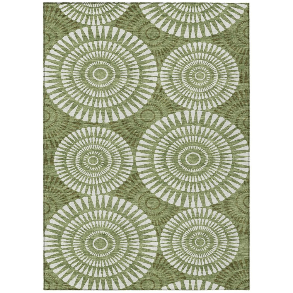 HomeRoots 5' Green and Ivory Geometric Area Rug - Durable, Washable Design for Indoor and Outdoor Spaces 10' X 14' 591614