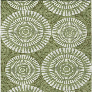 Homeroots 3' Artichoke Green Brown Beige Geometric Washable Indoor Outdoor Area Rug For Stylish Spaces 10' X 14' Polyester 591614