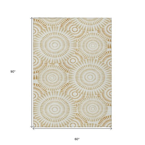 Homeroots 3' Artichoke Green Brown Beige Geometric Washable Indoor Outdoor Area Rug For Stylish Spaces 5' X 8' Polyester 591616