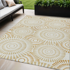 Homeroots 3' Artichoke Green Brown Beige Geometric Washable Indoor Outdoor Area Rug For Stylish Spaces 5' X 8' Polyester 591616