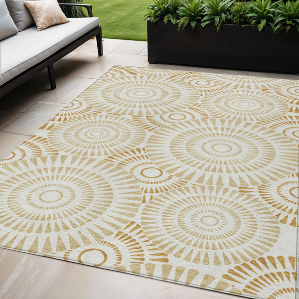 Homeroots 3' Artichoke Green Brown Beige Geometric Washable Indoor Outdoor Area Rug For Stylish Spaces 5' X 8' Polyester 591616