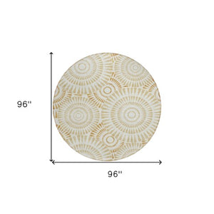 Homeroots 3' Artichoke Green Brown Beige Geometric Washable Indoor Outdoor Area Rug For Stylish Spaces 8' Round Polyester 591617