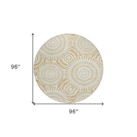 Homeroots 3' Artichoke Green Brown Beige Geometric Washable Indoor Outdoor Area Rug For Stylish Spaces 8' Round Polyester 591617