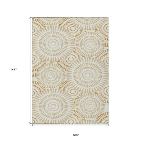 Homeroots 3' Artichoke Green Brown Beige Geometric Washable Indoor Outdoor Area Rug For Stylish Spaces 9' X 12' Polyester 591619