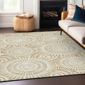 Homeroots 3' Artichoke Green Brown Beige Geometric Washable Indoor Outdoor Area Rug For Stylish Spaces 9' X 12' Polyester 591619