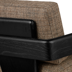 Theo Lounge Chair in Rig Otter Fabric - Stylish Bohemian Design with Caviar Black Mindi Wood Frame