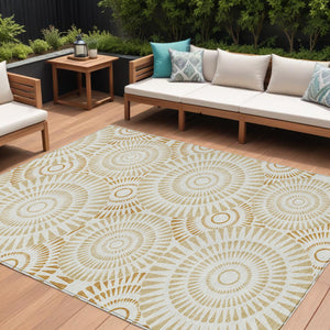 Homeroots 3' Artichoke Green Brown Beige Geometric Washable Indoor Outdoor Area Rug For Stylish Spaces 10' X 14' Polyester 591620
