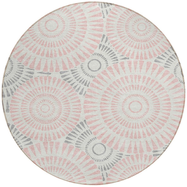 Homeroots 3' Artichoke Green Brown Beige Geometric Washable Indoor Outdoor Area Rug For Stylish Spaces 8' Round Polyester 591641