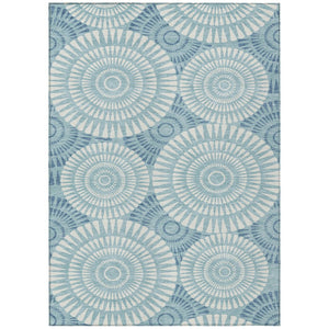 HomeRoots 5' Modern Teal Blue and Ivory Geometric Area Rug - Durable, Washable, Stylish for Indoor/Outdoor Use 5' X 8' 591646