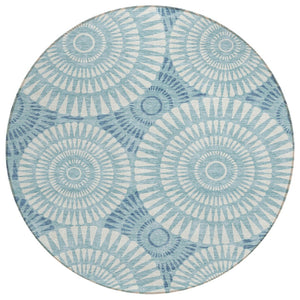 HomeRoots 5' Modern Teal Blue and Ivory Geometric Area Rug - Durable, Washable, Stylish for Indoor/Outdoor Use 8' Round 591647