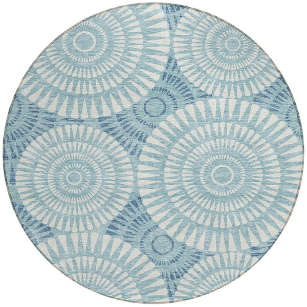 Homeroots 3' Artichoke Green Brown Beige Geometric Washable Indoor Outdoor Area Rug For Stylish Spaces 8' Round Polyester 591647