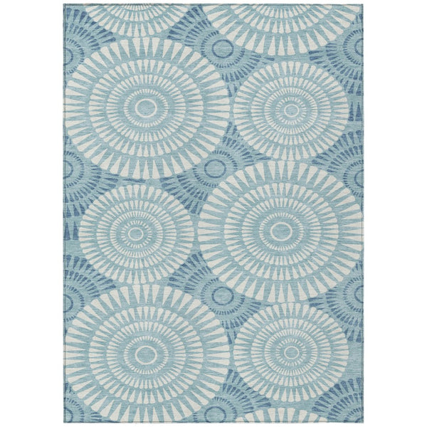 HomeRoots 5' Modern Teal Blue and Ivory Geometric Area Rug - Durable, Washable, Stylish for Indoor/Outdoor Use 10' X 14' 591650