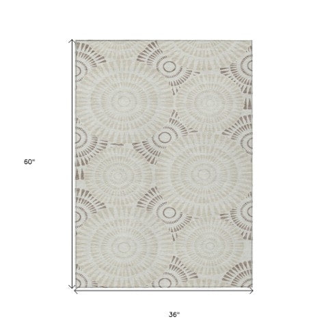 Homeroots 3' Artichoke Green Brown Beige Geometric Washable Indoor Outdoor Area Rug For Stylish Spaces 3' X 5' Polyester 591651
