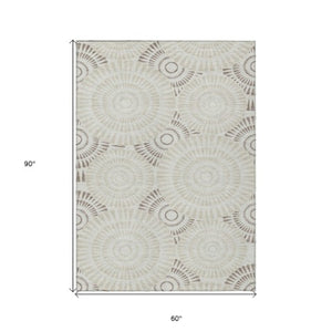 Homeroots 3' Artichoke Green Brown Beige Geometric Washable Indoor Outdoor Area Rug For Stylish Spaces 5' X 8' Polyester 591652