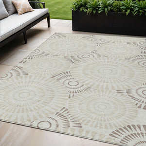 Homeroots 3' Artichoke Green Brown Beige Geometric Washable Indoor Outdoor Area Rug For Stylish Spaces 5' X 8' Polyester 591652
