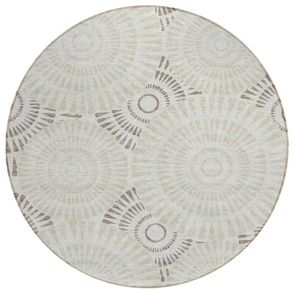 HomeRoots 5' Stylish Taupe and Brown Geometric Area Rug – Durable, Washable, Perfect for Indoor & Outdoor Use 8' Round 591653
