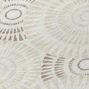 Homeroots 3' Artichoke Green Brown Beige Geometric Washable Indoor Outdoor Area Rug For Stylish Spaces 8' Round Polyester 591653