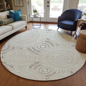 Homeroots 3' Artichoke Green Brown Beige Geometric Washable Indoor Outdoor Area Rug For Stylish Spaces 8' Round Polyester 591653