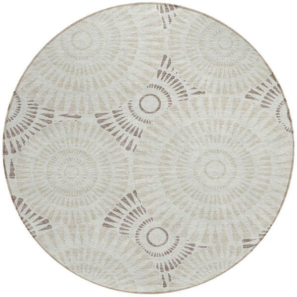 Homeroots 3' Artichoke Green Brown Beige Geometric Washable Indoor Outdoor Area Rug For Stylish Spaces 8' Round Polyester 591653