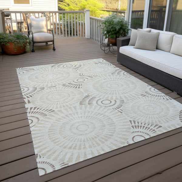 Homeroots 3' Artichoke Green Brown Beige Geometric Washable Indoor Outdoor Area Rug For Stylish Spaces 8' X 10' Polyester 591654
