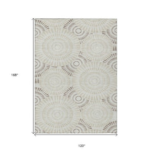 Homeroots 3' Artichoke Green Brown Beige Geometric Washable Indoor Outdoor Area Rug For Stylish Spaces 10' X 14' Polyester 591656