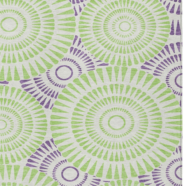 Homeroots 3' Artichoke Green Brown Beige Geometric Washable Indoor Outdoor Area Rug For Stylish Spaces 5' X 8' Polyester 591658