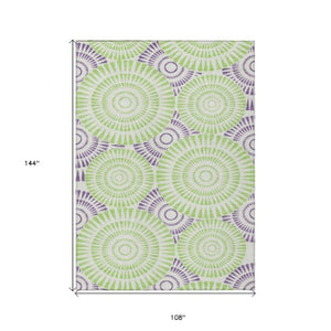 Homeroots 3' Artichoke Green Brown Beige Geometric Washable Indoor Outdoor Area Rug For Stylish Spaces 9' X 12' Polyester 591661