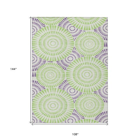 Homeroots 3' Artichoke Green Brown Beige Geometric Washable Indoor Outdoor Area Rug For Stylish Spaces 9' X 12' Polyester 591661