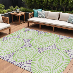 Homeroots 3' Artichoke Green Brown Beige Geometric Washable Indoor Outdoor Area Rug For Stylish Spaces 10' X 14' Polyester 591662