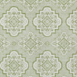 Homeroots 3' Medallion Area Rug In Artichoke Green And Ivory - Stylish, Washable For Indoor And Outdoor Use 3' X 5' Polyester 591663